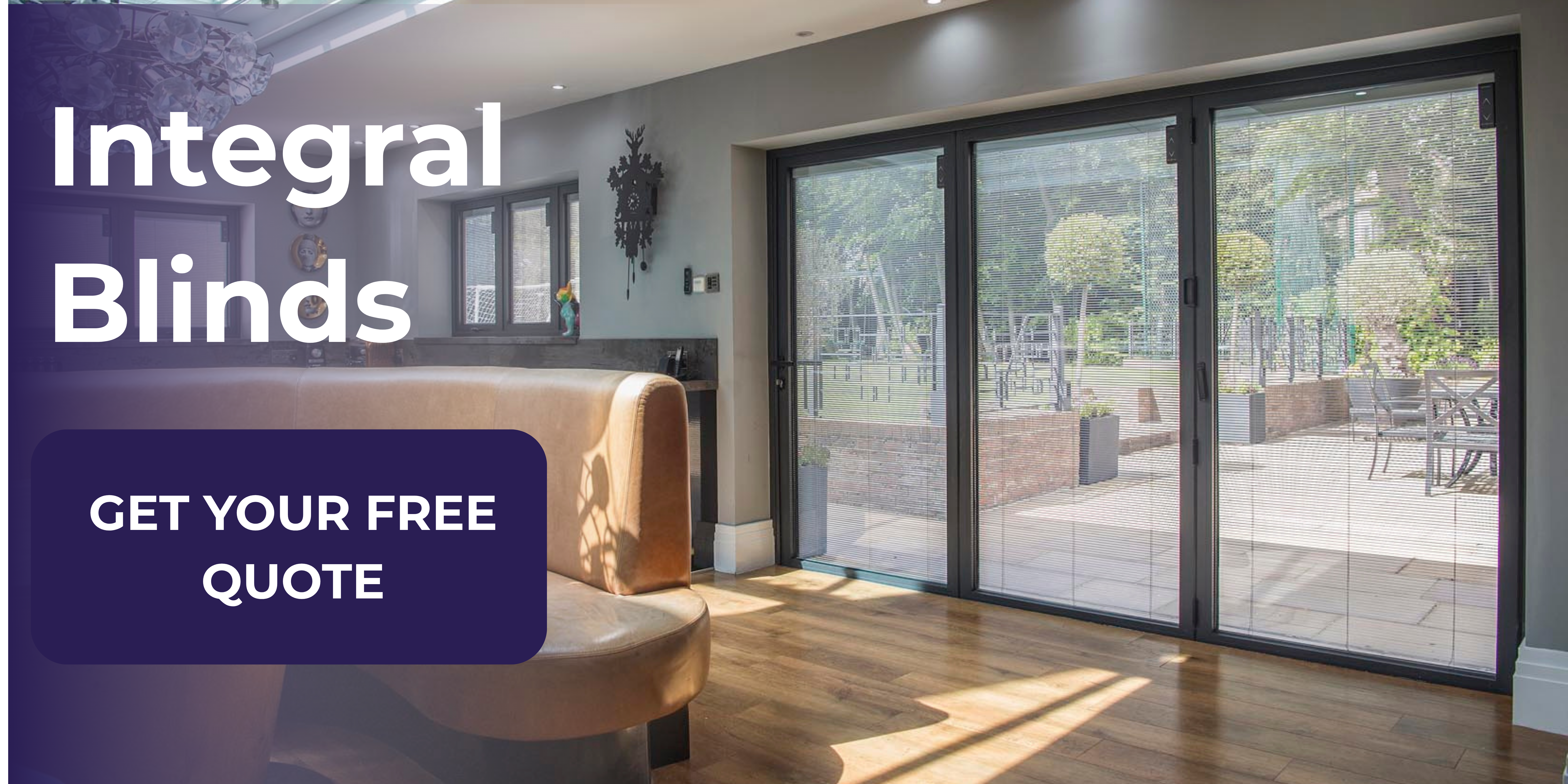 Integral blinds inside aluminium bifold doors installed by Sapphire Windows & Doors.