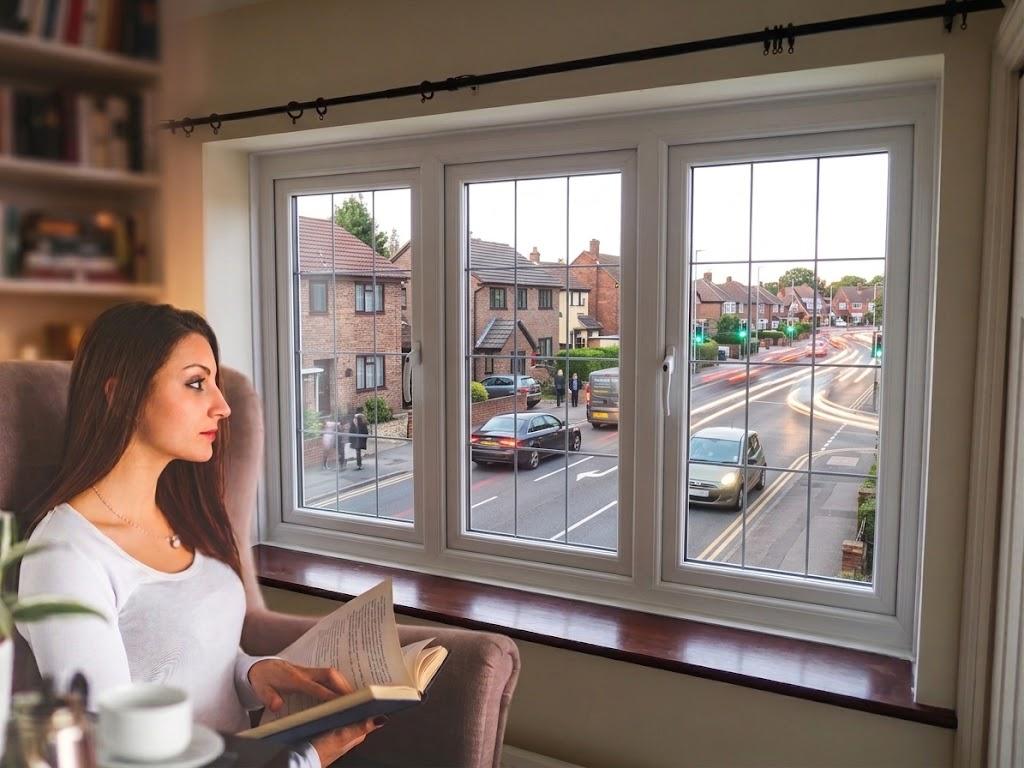 Double glazed acoustic glass window installed in a quiet home interior