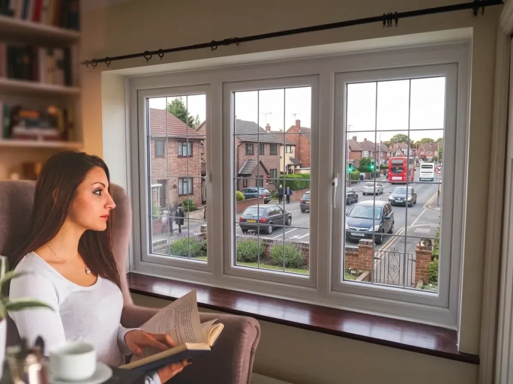Double glazed acoustic glass window installed in a quiet home interior