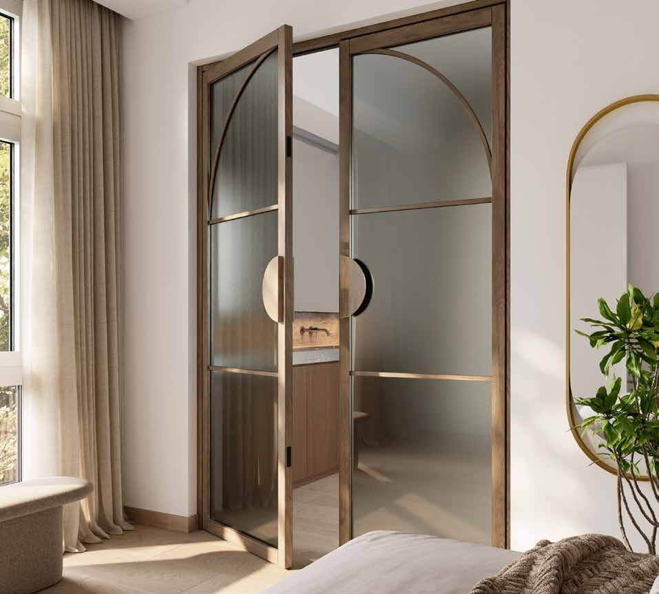 TENZO glazed timber room divider separating interior living spaces