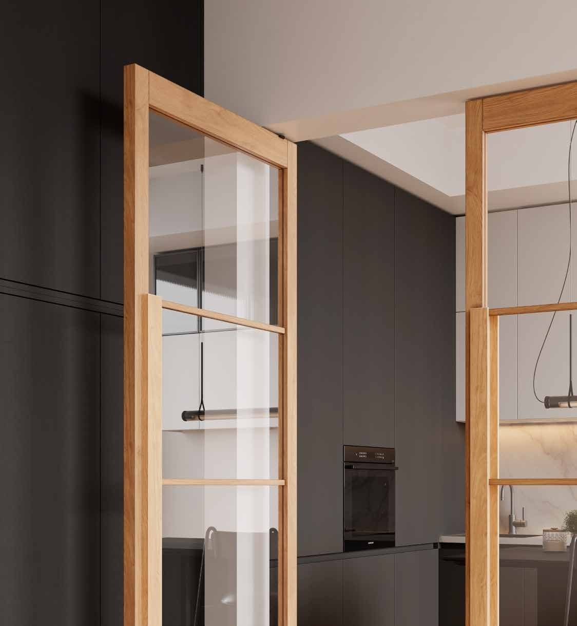 Close-up of TENZO oak frame texture and finish